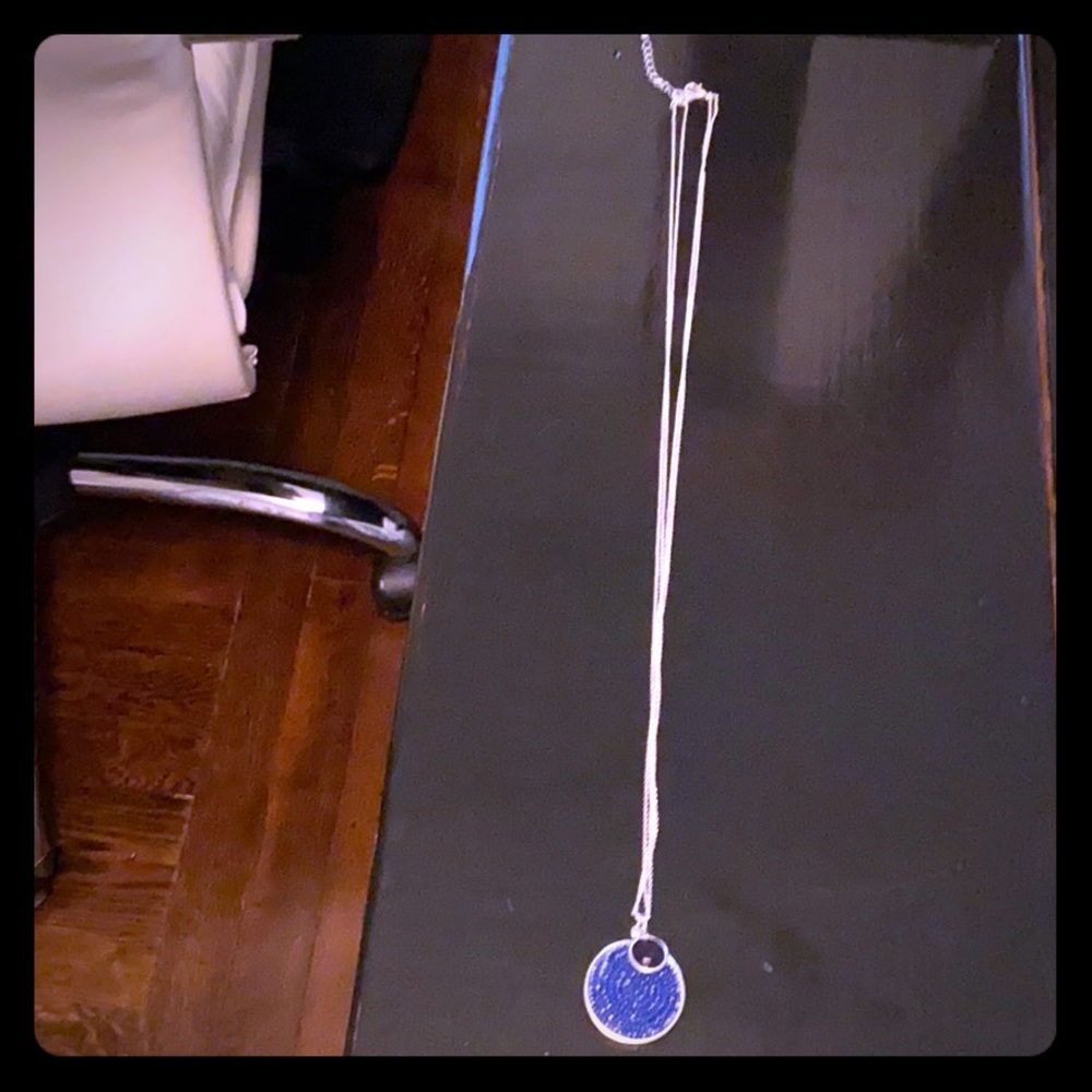 3/$25- Blue Circle shape sterling silver necklace!